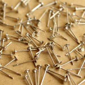 100 pc. Silver Plated Earring Posts, 3mm pad FI-221-2 image 2