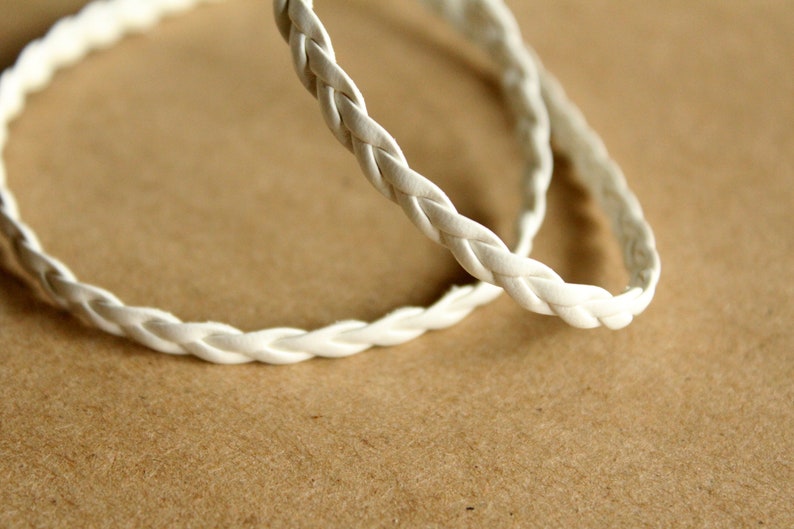 bracelet making flat vegan leather CH-008-50ft jewelry supplies woven braid 50 ft 5mm by 2mm White Faux Leather Braided Cord