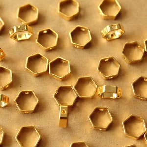 8 pc. 18K Gold Plated Brass Hexagon Spinner Rings: 8.5mm by 8mm FI-650 image 2