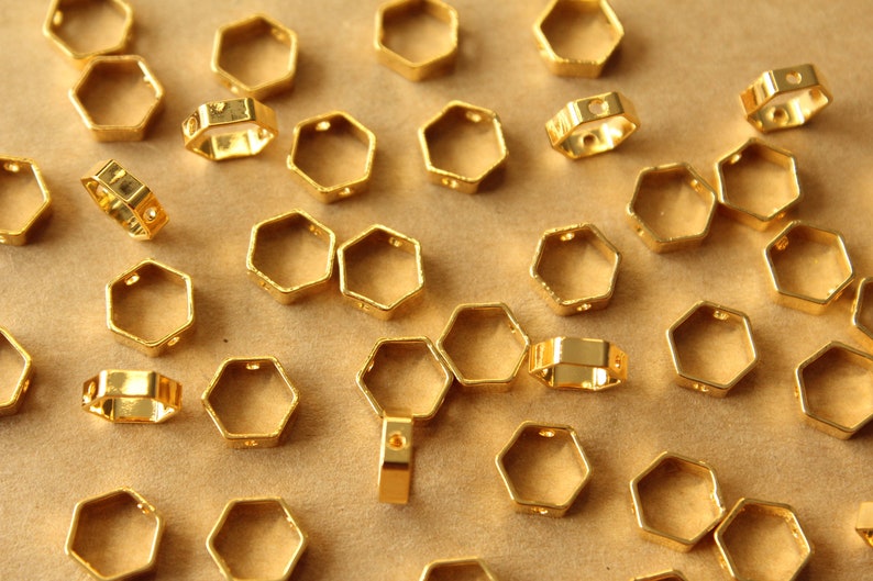 8 pc. 18K Gold Plated Brass Hexagon Spinner Rings: 8.5mm by 8mm FI-650 image 2