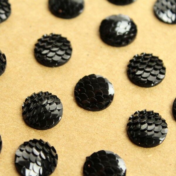 20 pc. Glossy Black Resin Mermaid Scale Cabochons 12mm | RES-612