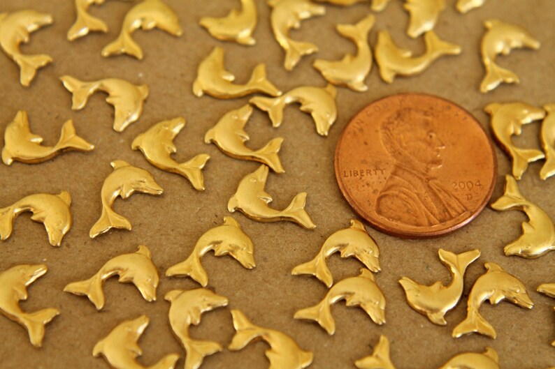 14 pc. Tiny Raw Brass Dolphins: 10mm by 8.5mm made in USA RB-265 image 4