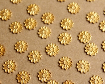 8 pc. Tiny Raw Brass Flower Stampings: 9mm diameter - made in USA | RB-866