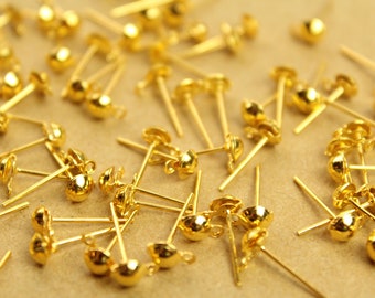 50 pc. Gold Plated Half-Round Earring Posts with Loop | FI-107*