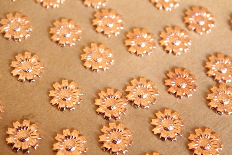 Small Rose Gold Plated Brass Sunflowers: 11mm flower daisy daisies floral sunflowers garden plant bouquet made in USA ROS-052 8 pc