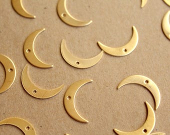 5 pc. Raw Brass Skinny Moons with Center Hole: 17mm by 4mm - made in USA * Also available in 25 piece * | RB-1085