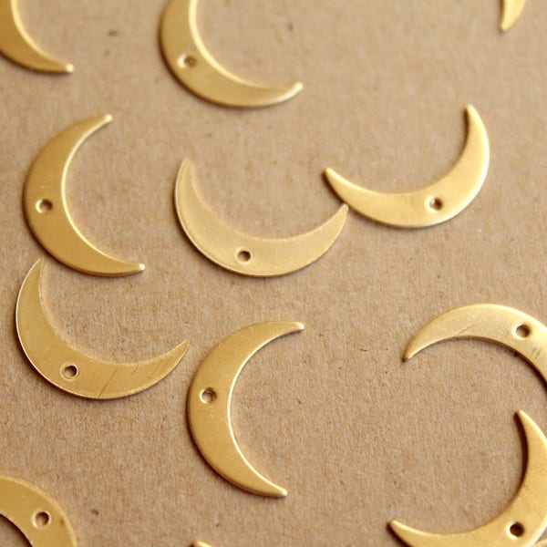 5 pc. Raw Brass Skinny Moons with Center Hole: 17mm by 4mm - made in USA * Also available in 25 piece * | RB-1085