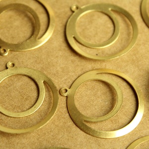 8 pc. Raw Brass Open Circle in Circle Charms: 33mm by 29mm - made in USA | RB-1291