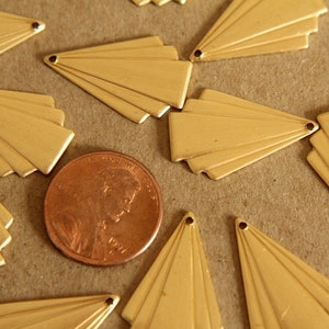 6 pc. Raw Brass Art Deco Fanned Geometric Charm: 24mm by 16mm made in USA RB-115 image 4