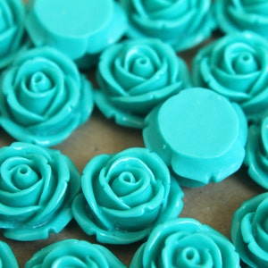 CLOSEOUT 10 pc. Teal Large Rose Cabochons 19mm RES-325 image 3