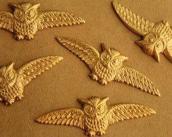 1 pc. Large Raw Brass Owls With Spread Wings: 55mm by 18mm - made in USA | RB-397
