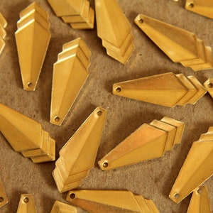 8 pc. Raw Brass Narrow Layered Geometric Charm: 24mm by 10mm made in USA RB-119 image 2