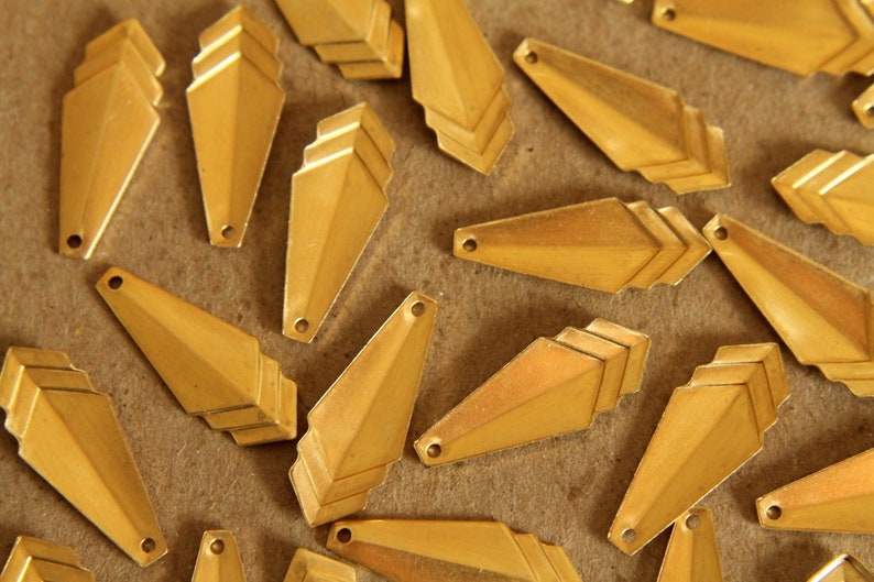 8 pc. Raw Brass Narrow Layered Geometric Charm: 24mm by 10mm made in USA RB-119 image 2