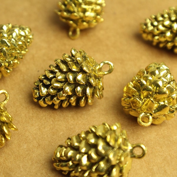 2 pc. Jumbo Antique Gold Pine Cone Charms, 34mm by 23mm, Large Pinecone Realistic Tree Seed Evergreen Woodland Heavy Antiqued | MIS-336