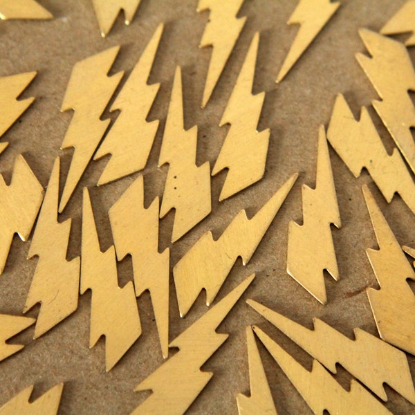 14 pc. Medium Raw Brass Lightning Bolts: 25mm by 7mm - made in USA | RB-479