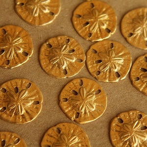 10 pc. Tiny Raw Brass Sand Dollars: 11mm by 11mm made in USA RB-024 image 1