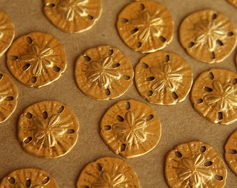 10 pc. Tiny Raw Brass Sand Dollars: 11mm by 11mm - made in USA | RB-024