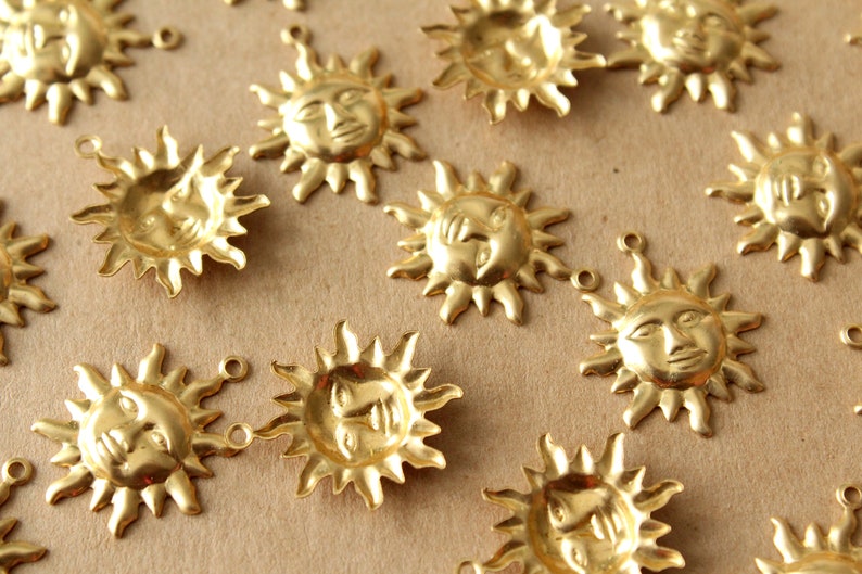 12 pc. Raw Brass Sun Charms: 23mm by 20mm made in USA RB-931 image 3