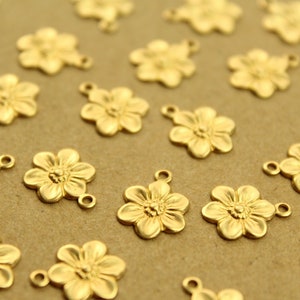 20 pc. Small Raw Brass Flower Charms: 12.5mm by 10mm made in USA flower daisy daisies floral sunflowers garden plant bouquet RB-1369 image 3