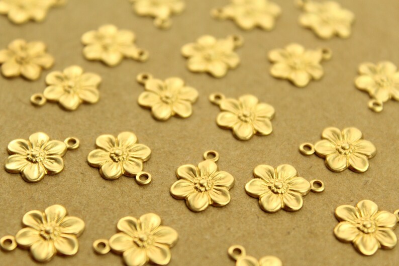 20 pc. Small Raw Brass Flower Charms: 12.5mm by 10mm made in USA flower daisy daisies floral sunflowers garden plant bouquet RB-1369 image 3