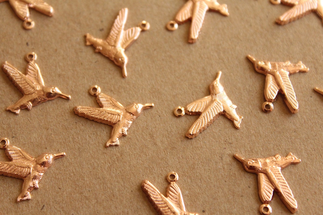 8 Pc. Rose Gold Plated Brass Hummingbird Charms: 19mm by 16mm - Made in ...