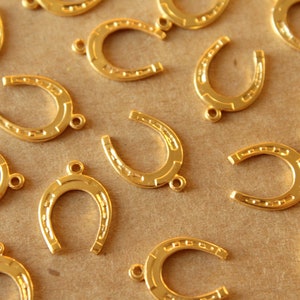 6 pc. Medium Gold Plated Brass Horseshoe Charms: 16mm by 11mm made in USA GLD-176 image 1