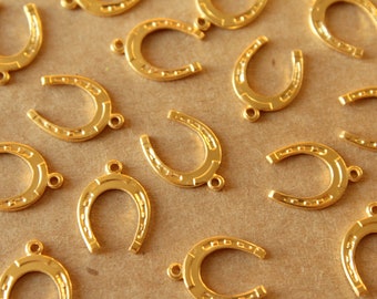 6 pc. Medium Gold Plated Brass Horseshoe Charms: 16mm by 11mm - made in USA | GLD-176