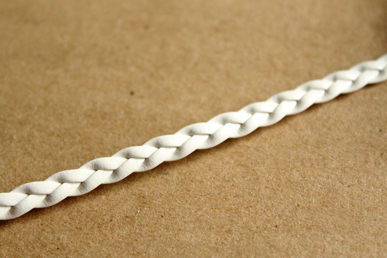 bracelet making flat vegan leather CH-008-50ft jewelry supplies woven braid 50 ft 5mm by 2mm White Faux Leather Braided Cord