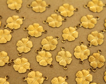 6 pc. Raw Brass Double Sided Flower Connector: 15mm by 10.5mm - made in USA | RB-290