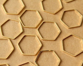 25 pc. Gold Plated Brass Hexagon Links, 22.5mm by 22mm | FI-640