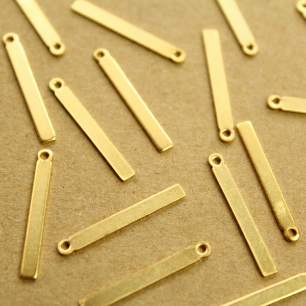 12 pc. Gold Plated Brass Thin Rectangular Drops: 22.5mm by 2.5mm - made in USA - narrow brass bar bars with loop | GLD-168