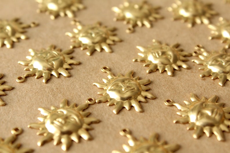 12 pc. Raw Brass Sun Charms: 23mm by 20mm made in USA RB-931 image 2