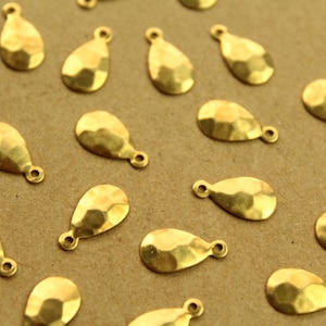 12 pc. Raw Brass Hammered Teardrops: 13mm by 7mm made in USA RB-1366 image 1