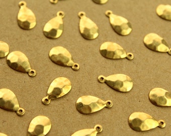 12 pc. Raw Brass Hammered Teardrops: 13mm by 7mm - made in USA | RB-1366