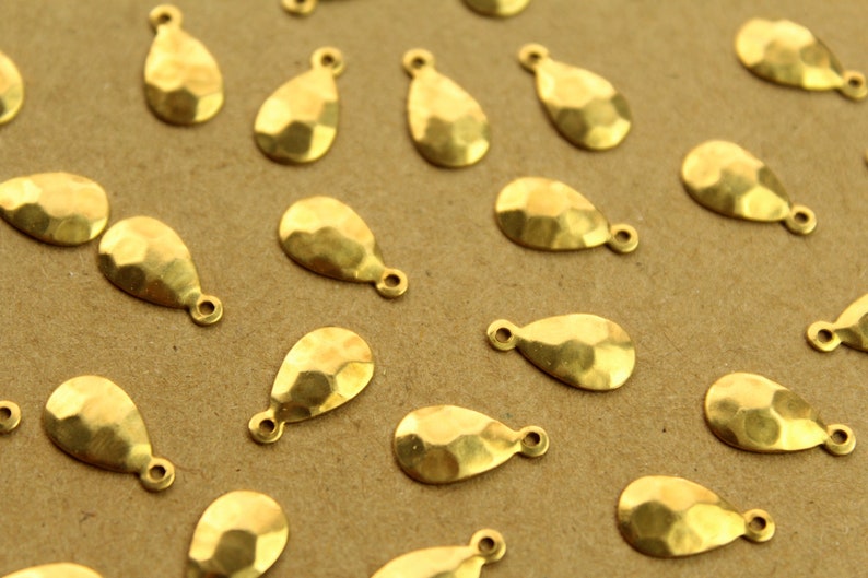 12 pc. Raw Brass Hammered Teardrops: 13mm by 7mm made in USA RB-1366 image 1