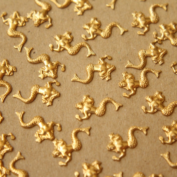 14 pc. Tiny Raw Brass Mermaids: 13mm by 8mm - made in USA | RB-596