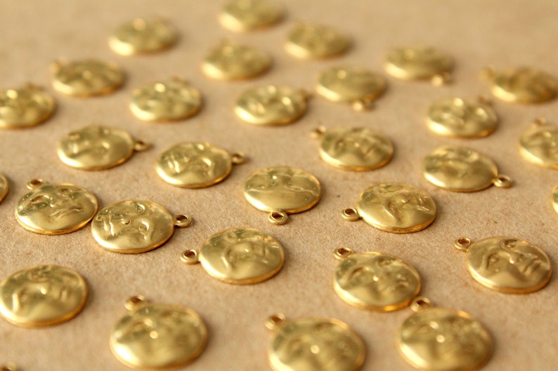 20 pc. Raw Brass Moon Face Charms: 12mm x 10.5mm made in USA RB-1405 image 3