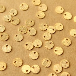 20 pc. 24K Gold Plated Brass Tiny Brushed Circle Charms, 6mm diameter | FI-227*