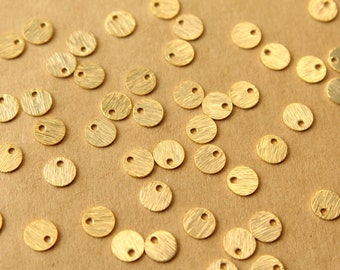 20 pc. 24K Gold Plated Brass Tiny Brushed Circle Charms, 6mm diameter | FI-227*