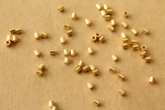 30 pc. Tiny Gold Plated Stainless Steel Tube Beads, 2mm long by 2mm wide | FI-422*