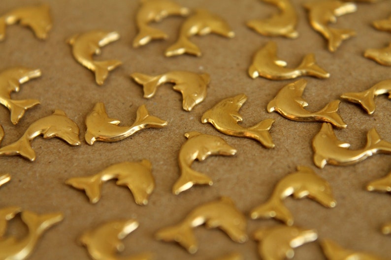 14 pc. Tiny Raw Brass Dolphins: 10mm by 8.5mm made in USA RB-265 image 3