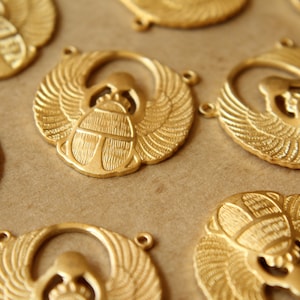 1 pc. Large Raw Brass Egyptian Scarab Beetle Connector: 29mm by 30mm - made in USA | RB-552