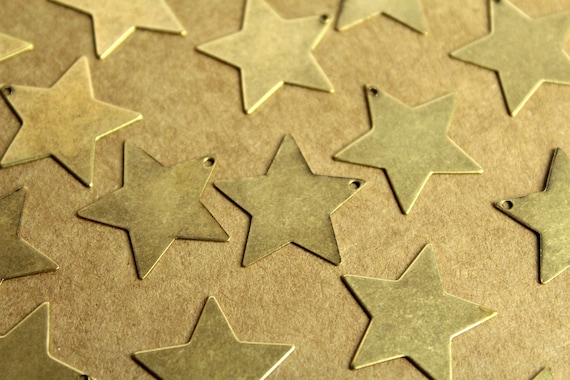 5 pc. Large Antique Brass Plated Stars: 22mm by 22mm - made in USA | AB-208