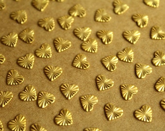 16 pc. Tiny Raw Brass Textured Hearts with Starburst Design: 7mm by 6.5mm - made in USA | RB-1271