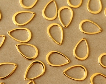 10 pc. Gold Plated Stainless Steel Teardrop Charms, 17mm by11mm | FI-656