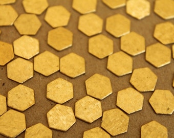 18 pc. Small Raw Brass Crosshatched Hexagons: 9mm by 8mm - made in USA * Also available in 90 piece * | RB-232