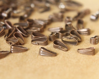 100 pc. Antique Copper Plated Brass Pinch Bails: 9mm by 3mm | FI-132