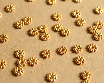 100 pc. Gold Plated Flower Spacer Beads, 5mm by 1.5mm | FI-388