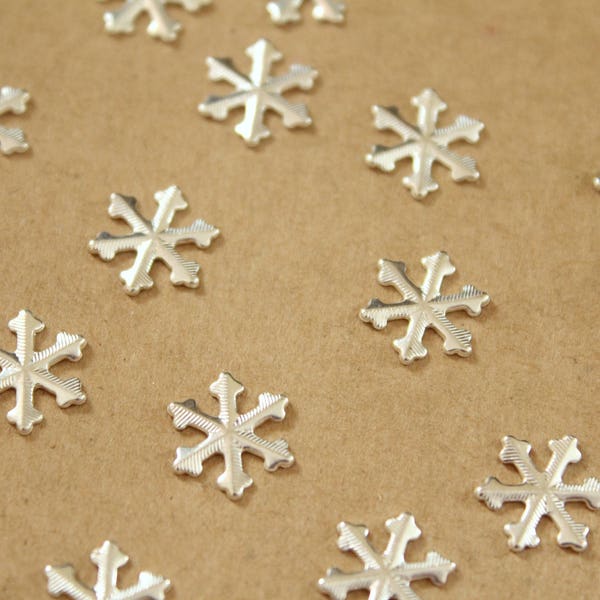 12 pc. Tiny Silver Plated Brass Snowflake Stampings: 11mm in diameter - made in USA | SI-150