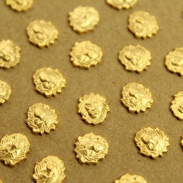 6 pc. Small Gold Plated Brass Lion Heads: 8mm by 8mm - made in USA | GLD-158